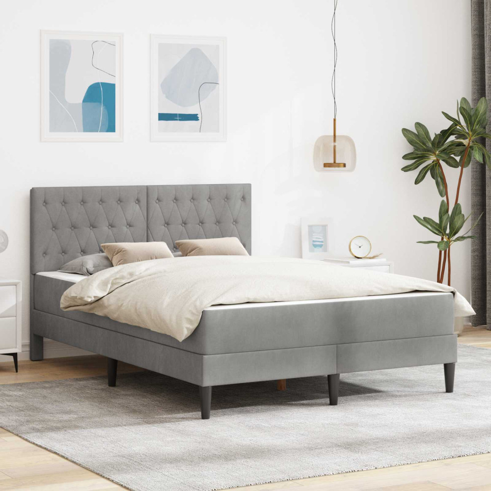 Produktbild för Sängram med madrass med huvudgavel Ljusgrå 140 x 200 cm Sammet