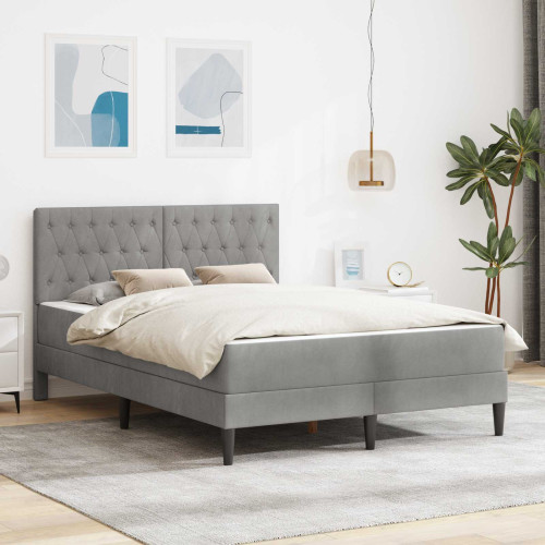 vidaXL Sängram med madrass med huvudgavel Ljusgrå 140 x 200 cm Sammet