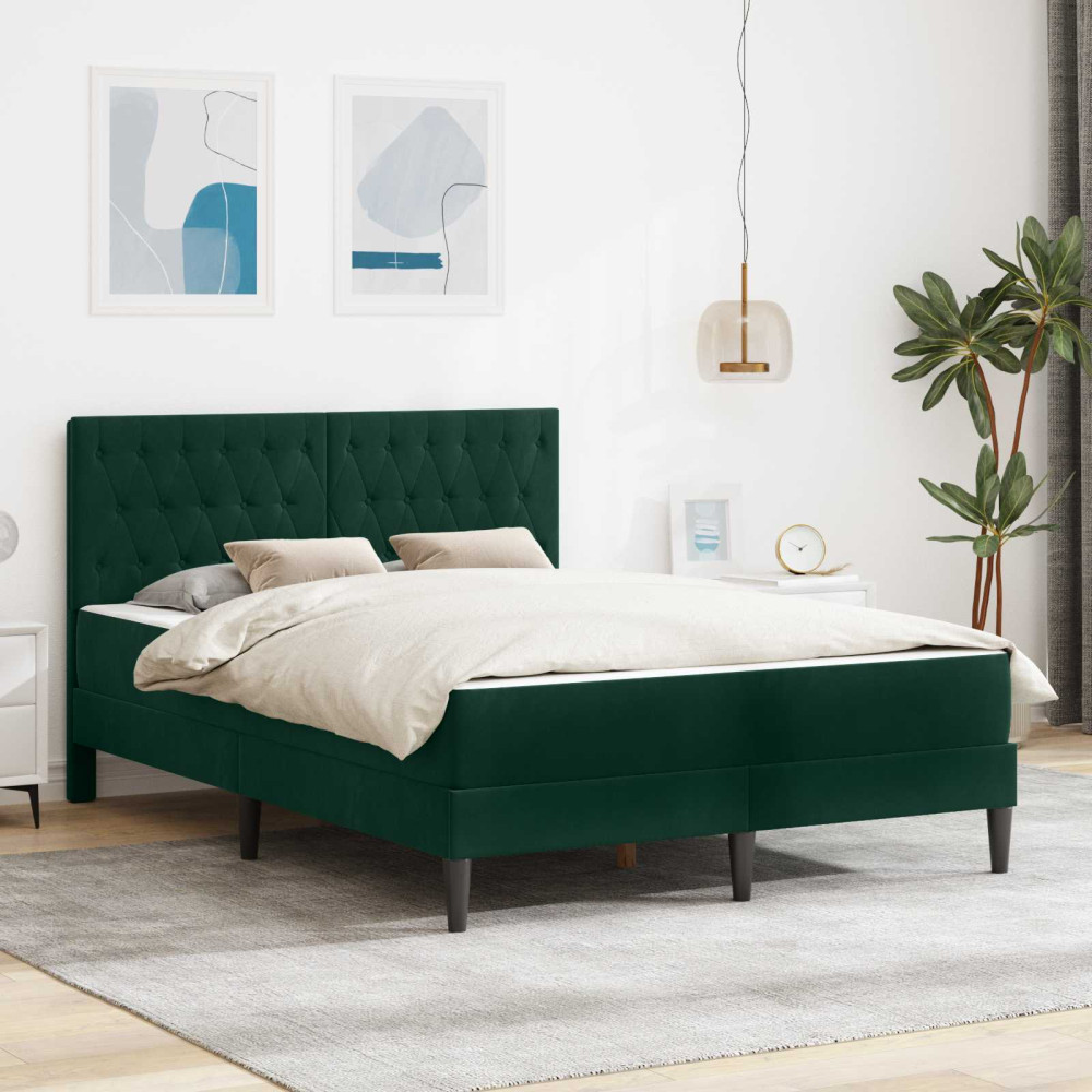 Produktbild för Sängram med madrass med huvudgavel Mörkgrön 140 x 200 cm Sammet