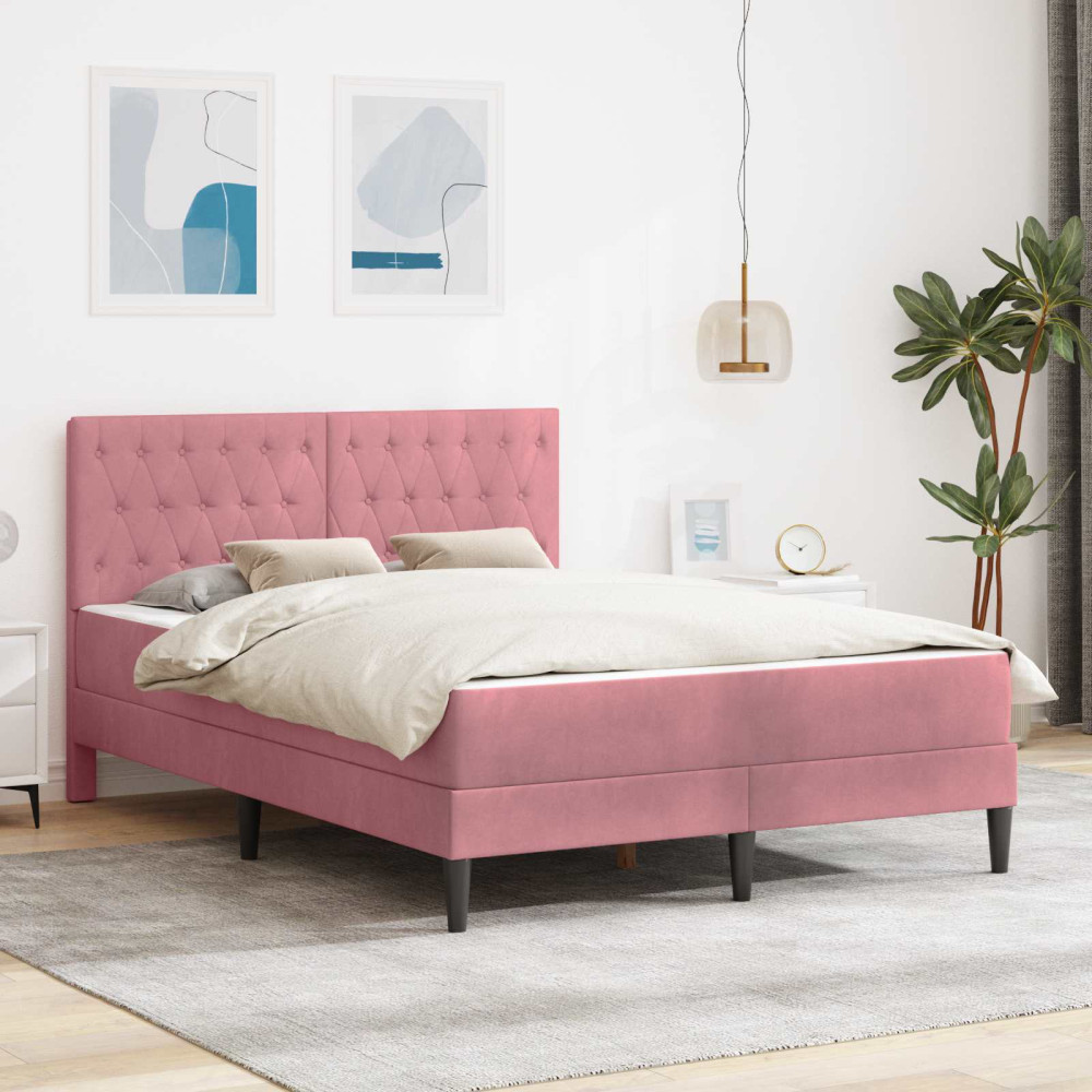 Produktbild för Sängram med madrass med huvudgavel Rosa 140 x 200 cm Sammet