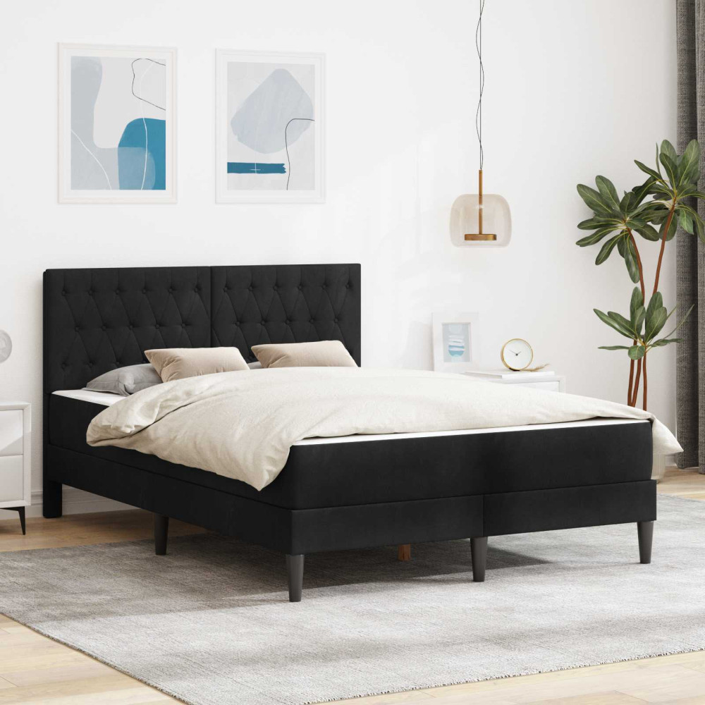 Produktbild för Sängram med madrass med huvudgavel Svart 140 x 200 cm Sammet