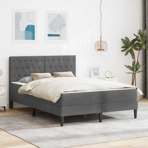 vidaXL Sängram med madrass med huvudgavel Mörkgrå 160 x 200 cm Sammet