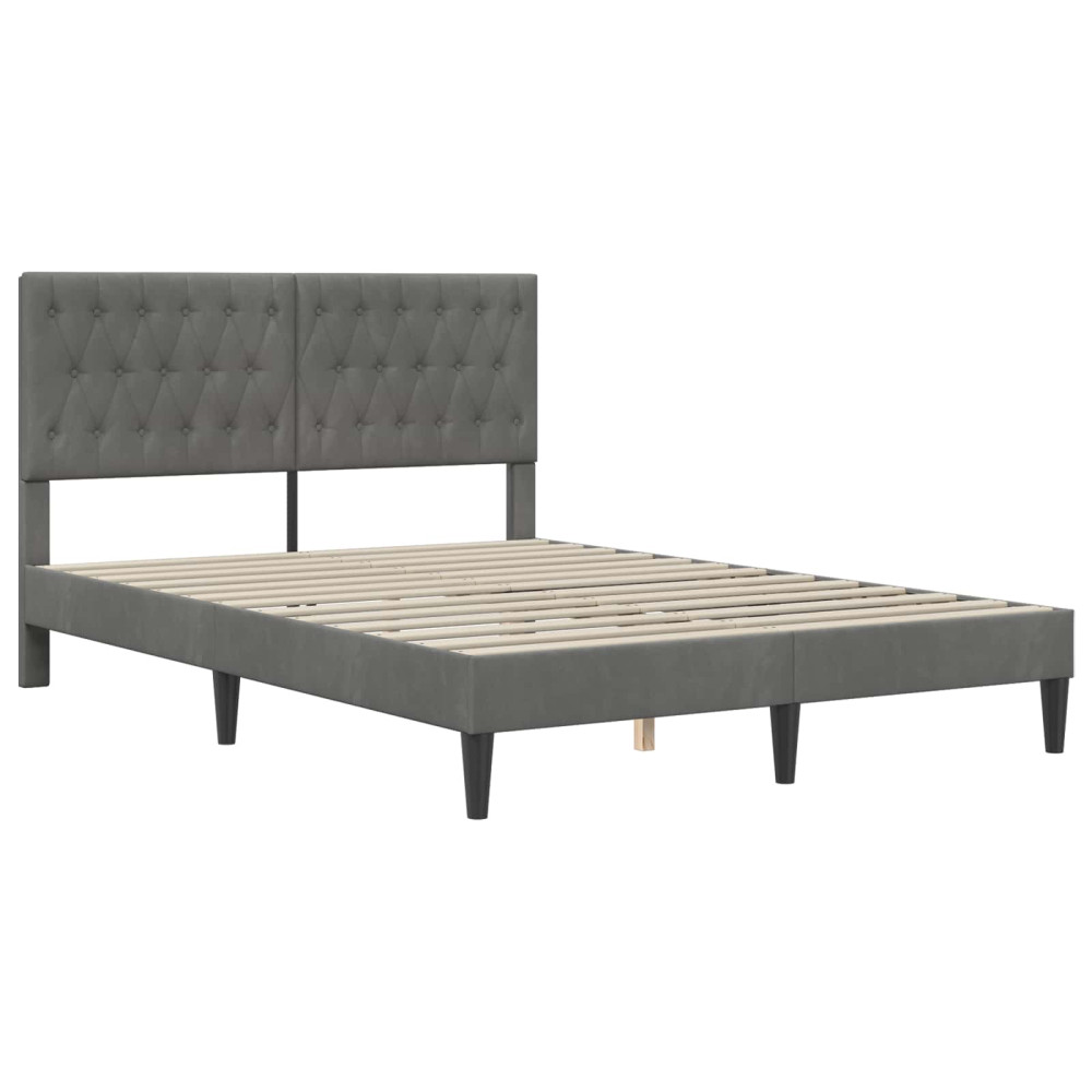 Produktbild för Sängram med madrass med huvudgavel Mörkgrå 160 x 200 cm Sammet