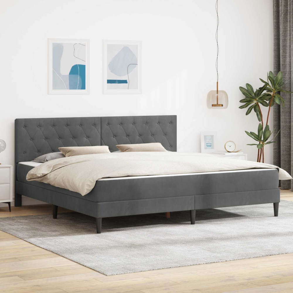 Produktbild för Sängram med madrass med huvudgavel Mörkgrå 180 x 200 cm Sammet