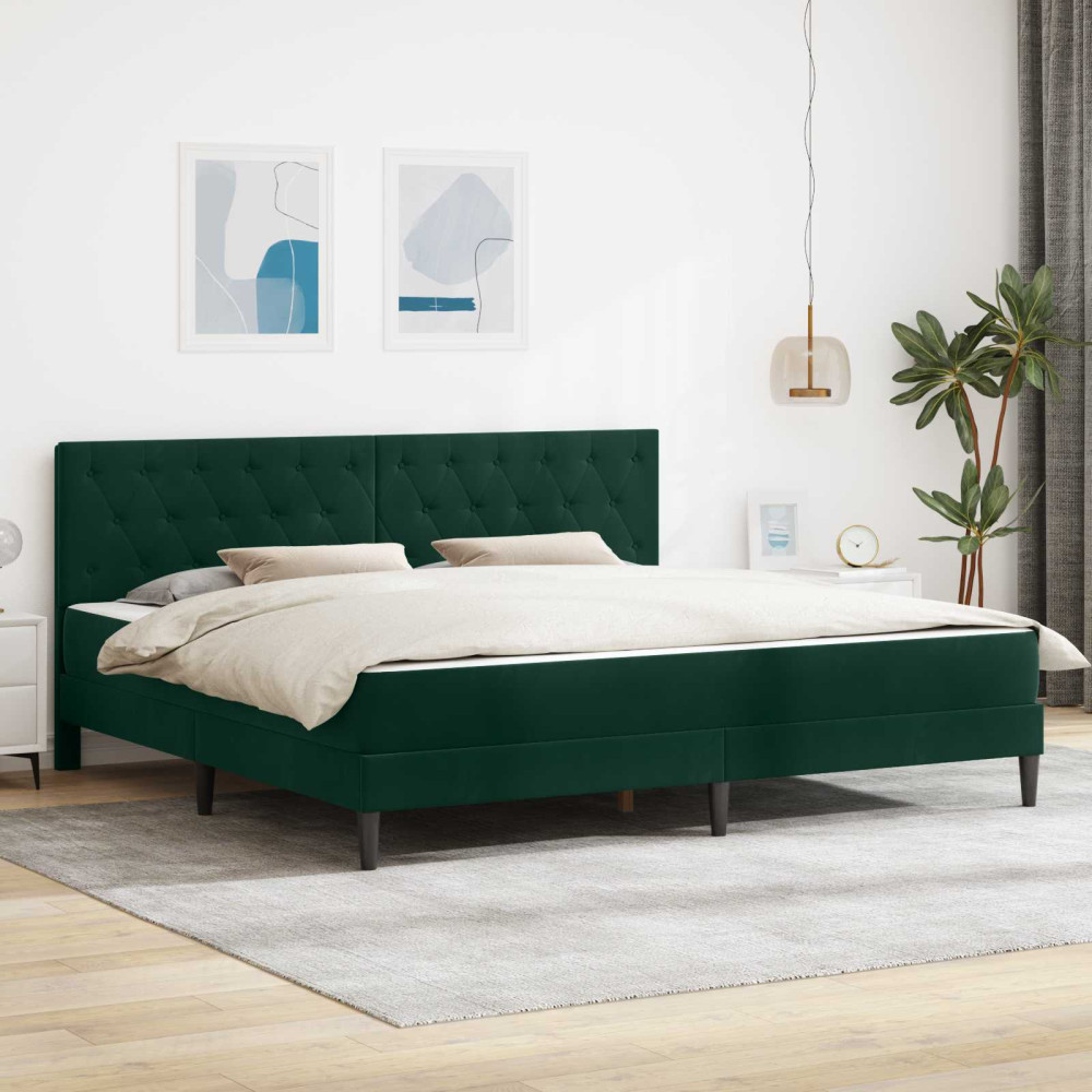 Produktbild för Sängram med madrass med huvudgavel Mörkgrön 180 x 200 cm Sammet