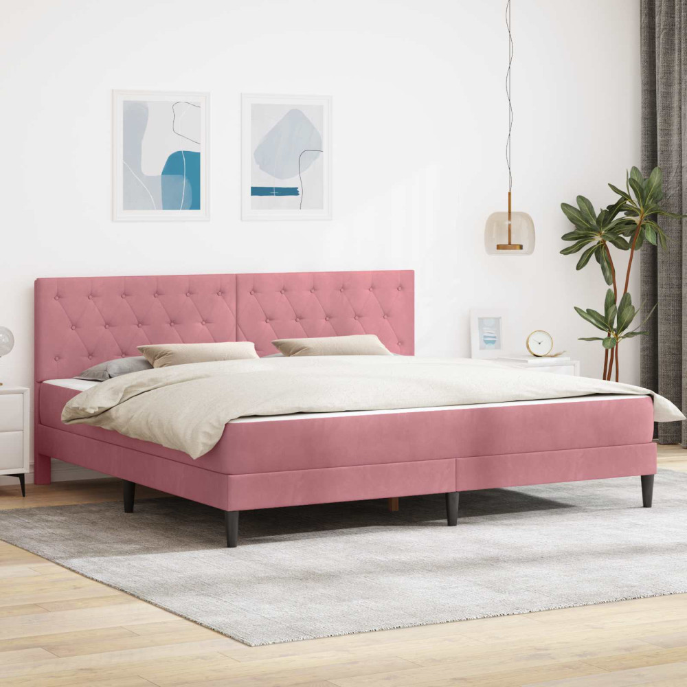 Produktbild för Sängram med madrass med huvudgavel Rosa 180 x 200 cm Sammet