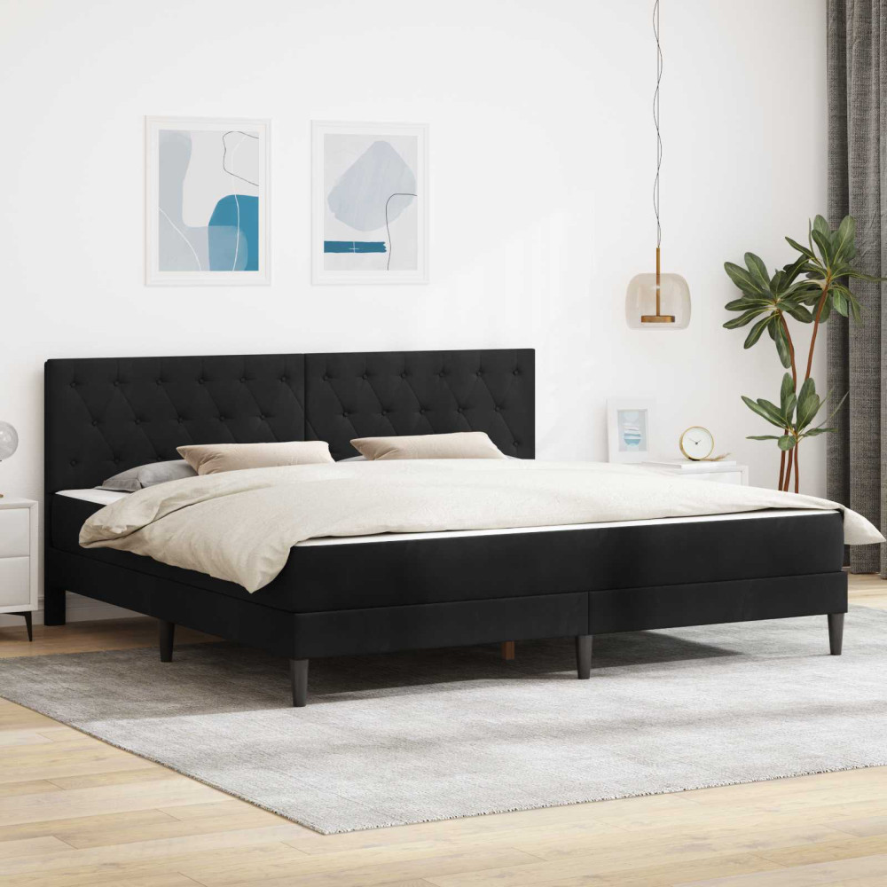 Produktbild för Sängram med madrass med huvudgavel Svart 180 x 200 cm Sammet
