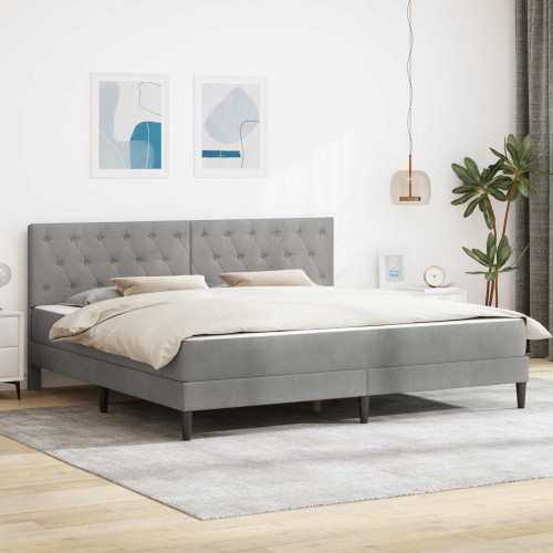 vidaXL Sängram med madrass med huvudgavel Ljusgrå 200 x 200 cm Sammet