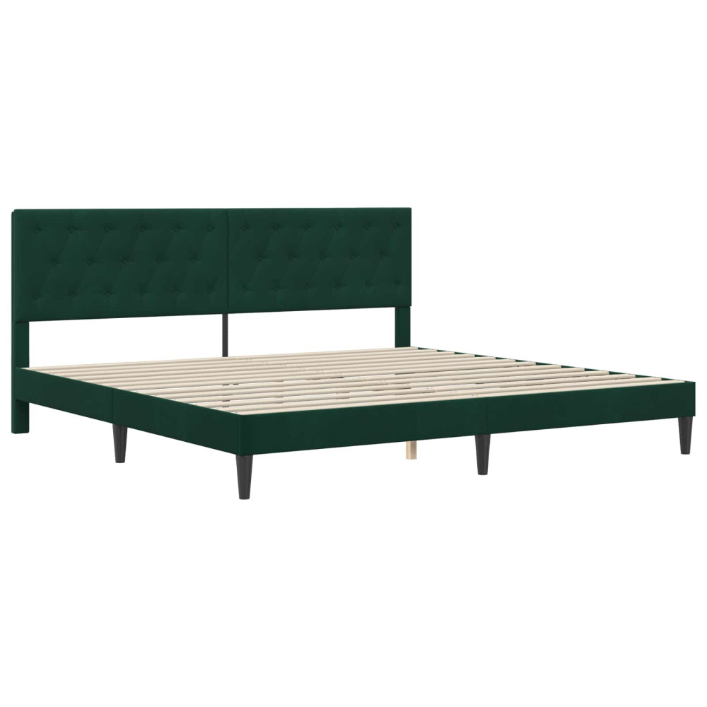 Produktbild för Sängram med madrass med huvudgavel Mörkgrön 200 x 200 cm Sammet