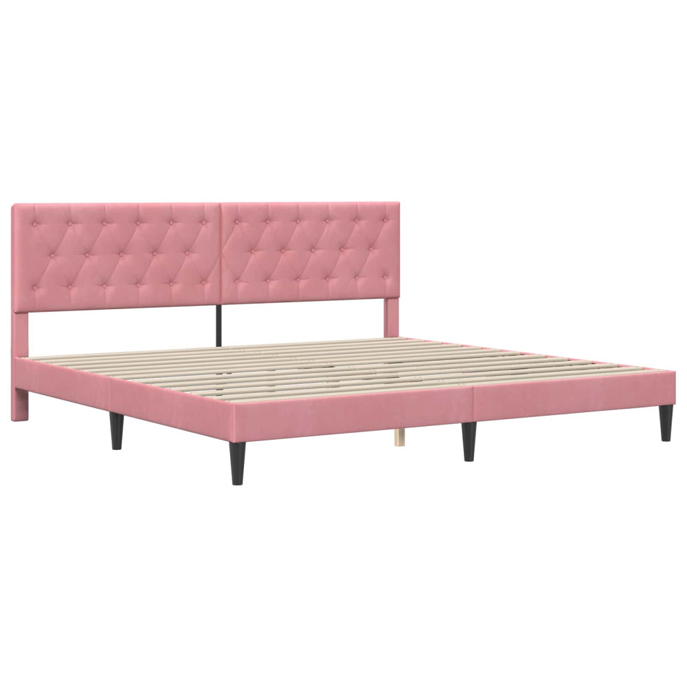 Produktbild för Sängram med madrass med huvudgavel Rosa 200 x 200 cm Sammet