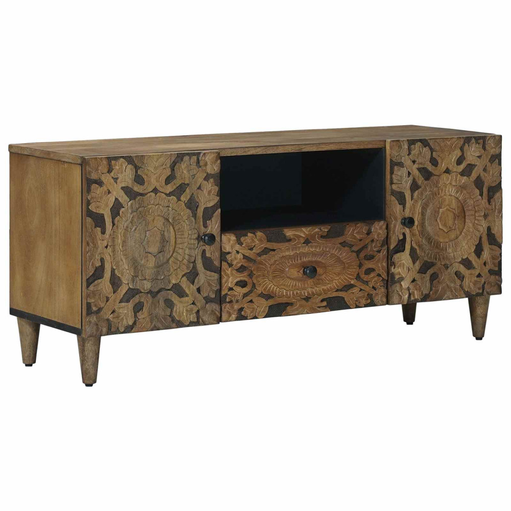 Produktbild för TV-skåp med låda Brun 105 x 33,5 x 46 cm Massivt mangoträ