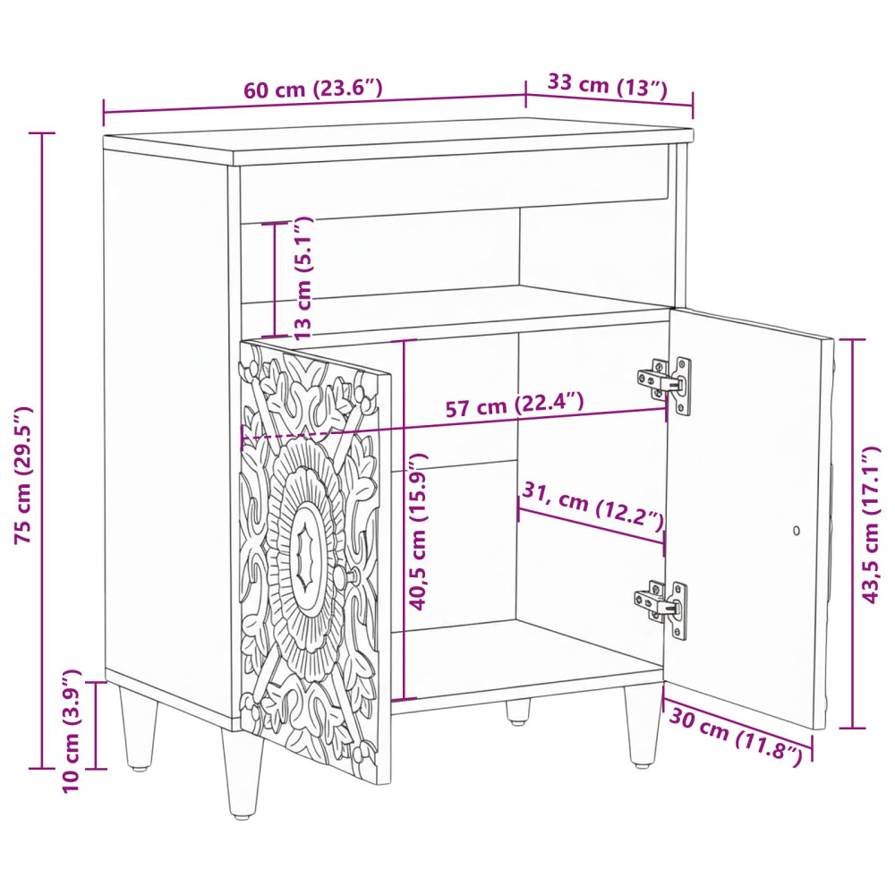 Produktbild för Sideboard med lagring Brun 60 x 33,5 x 75 cm Massivt mangoträ
