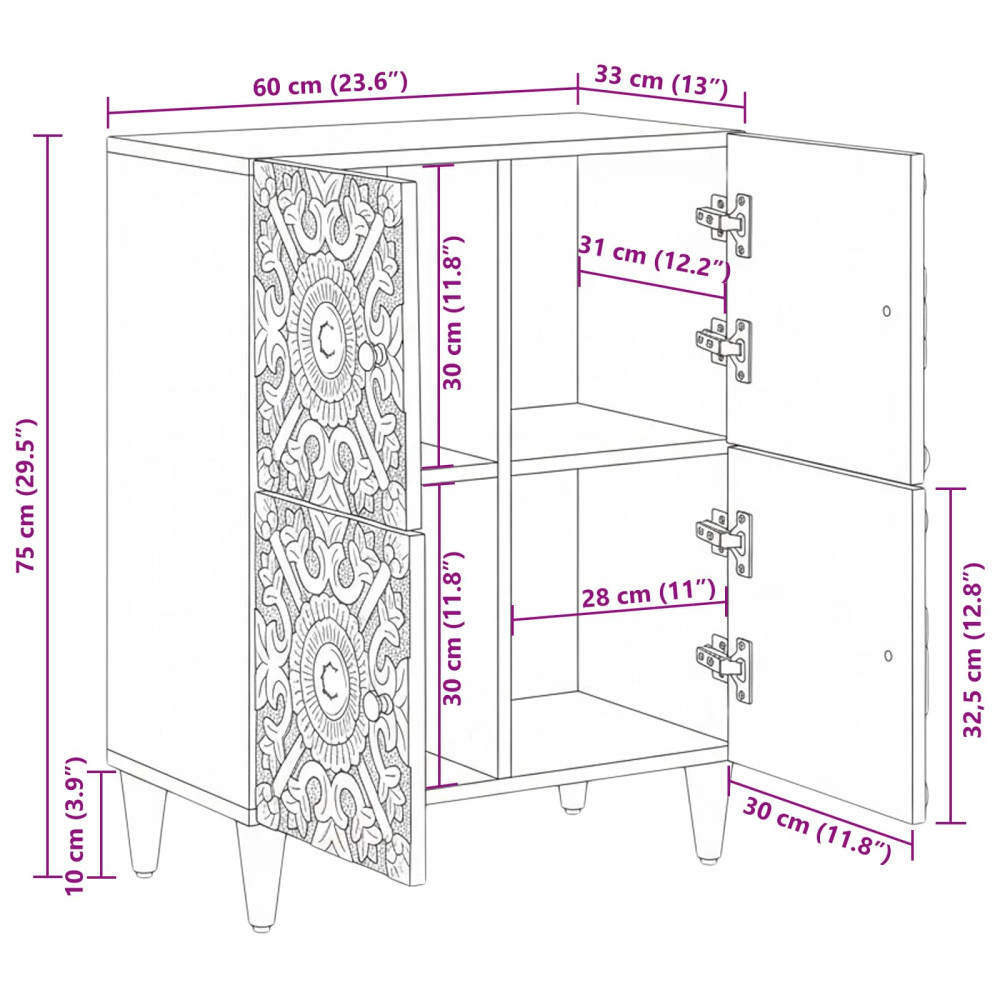 Produktbild för Sideboard med lagring Brun 60 x 33,5 x 75 cm Massivt mangoträ