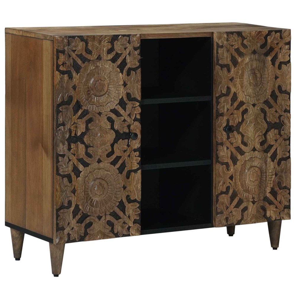 Produktbild för Sideboard med hylla Brun 90 x 33,5 x 75 cm Massivt mangoträ