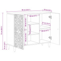 Produktbild för Sideboard med hylla Brun 90 x 33,5 x 75 cm Massivt mangoträ