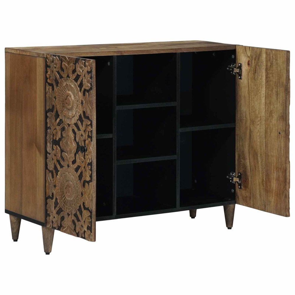 Produktbild för Sideboard med hylla Brun 90 x 33,5 x 75 cm Massivt mangoträ