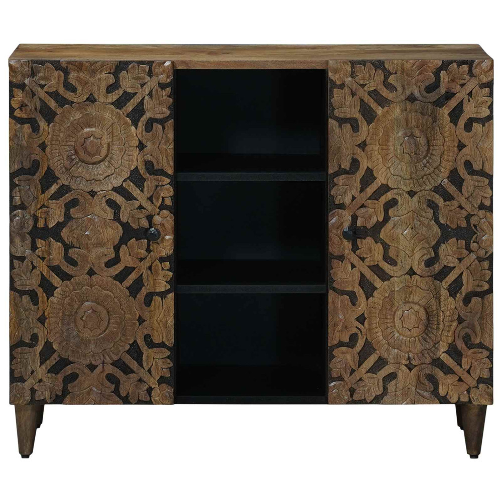 Produktbild för Sideboard med hylla Brun 90 x 33,5 x 75 cm Massivt mangoträ