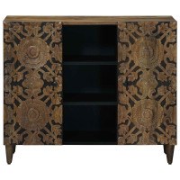 Produktbild för Sideboard med hylla Brun 90 x 33,5 x 75 cm Massivt mangoträ