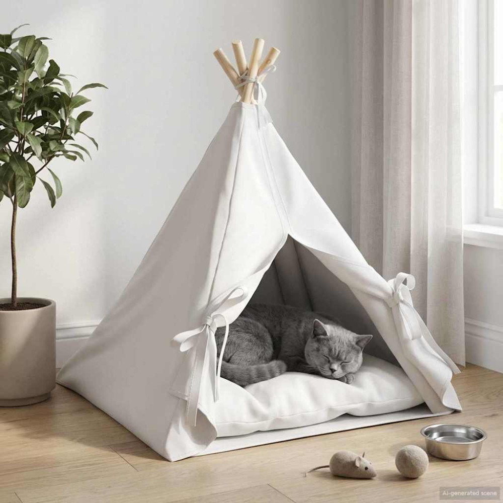 Produktbild för Husdjurs-tält med kudde Vit 60 x 60 x 70 cm Polyester