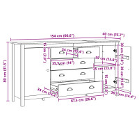Produktbild för Sideboard HILL Honung brun 154 x 40 x 80 cm Massivt furu