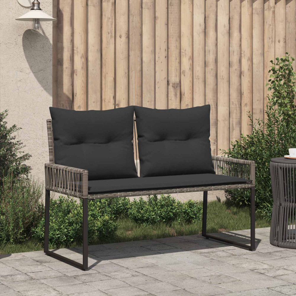 Produktbild för Utomhusbänk med kudde 4 pcs Grå och mörkgrå konstrotting