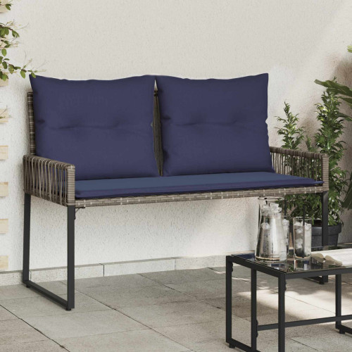 vidaXL Utomhusbänk med kudde 4 pcs Grå och Marinblå konstrotting