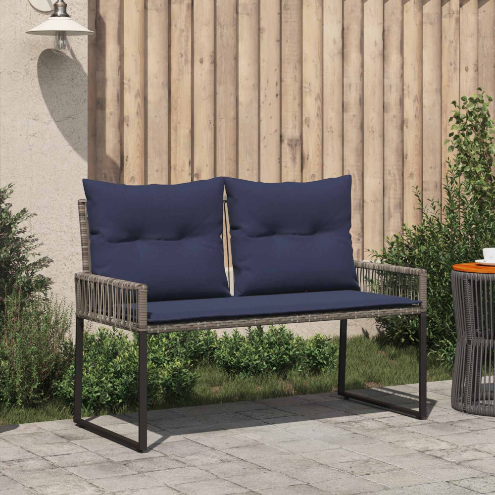Produktbild för Utomhusbänk med kudde 4 pcs Grå och Marinblå konstrotting