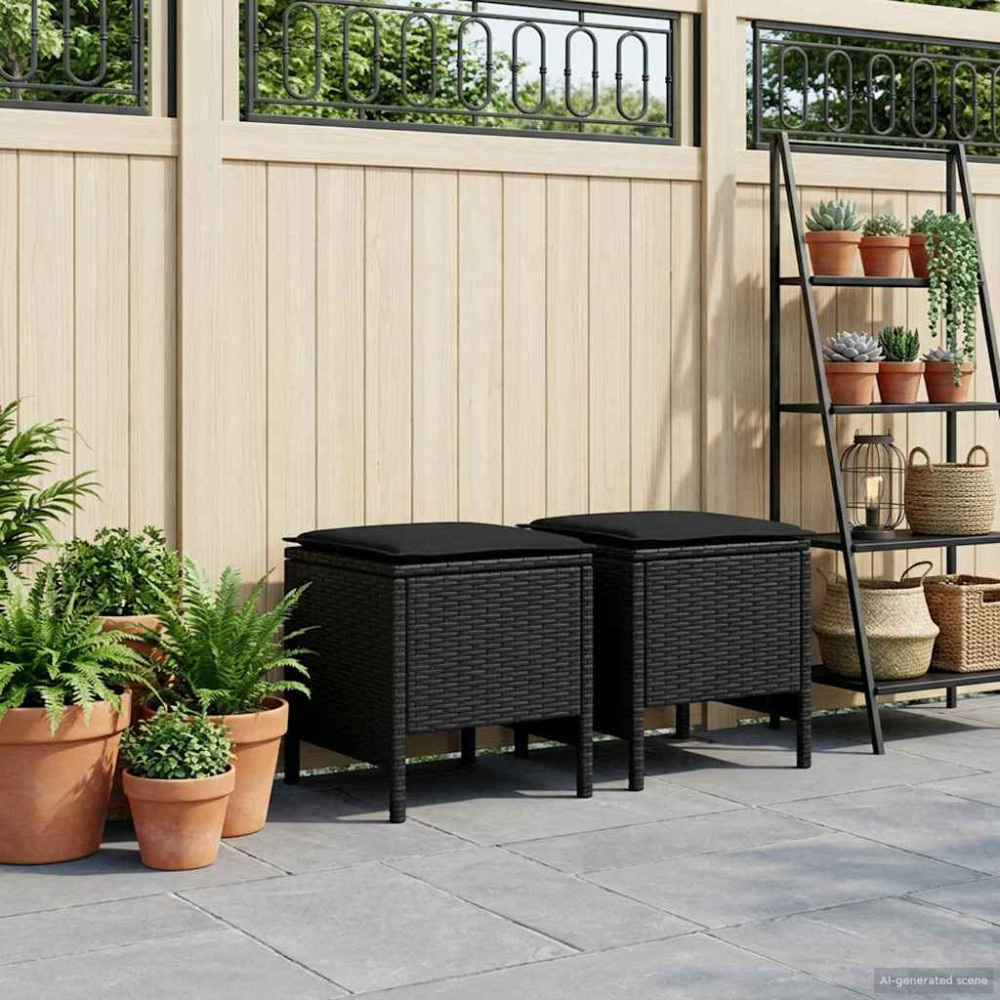 Produktbild för Trädgårdspall 2 Stycke Svart 38 x 38 x 45 cm PE Rattan