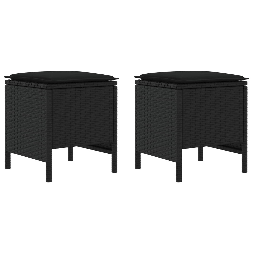 Produktbild för Trädgårdspall 2 Stycke Svart 38 x 38 x 45 cm PE Rattan