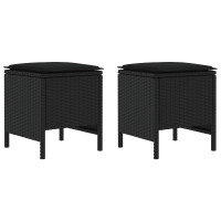 Produktbild för Trädgårdspall 2 Stycke Svart 38 x 38 x 45 cm PE Rattan