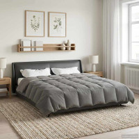 Produktbild för Vinter Täcke Quiltad Ljusgrå 200 x 220 cm Mikrofiber