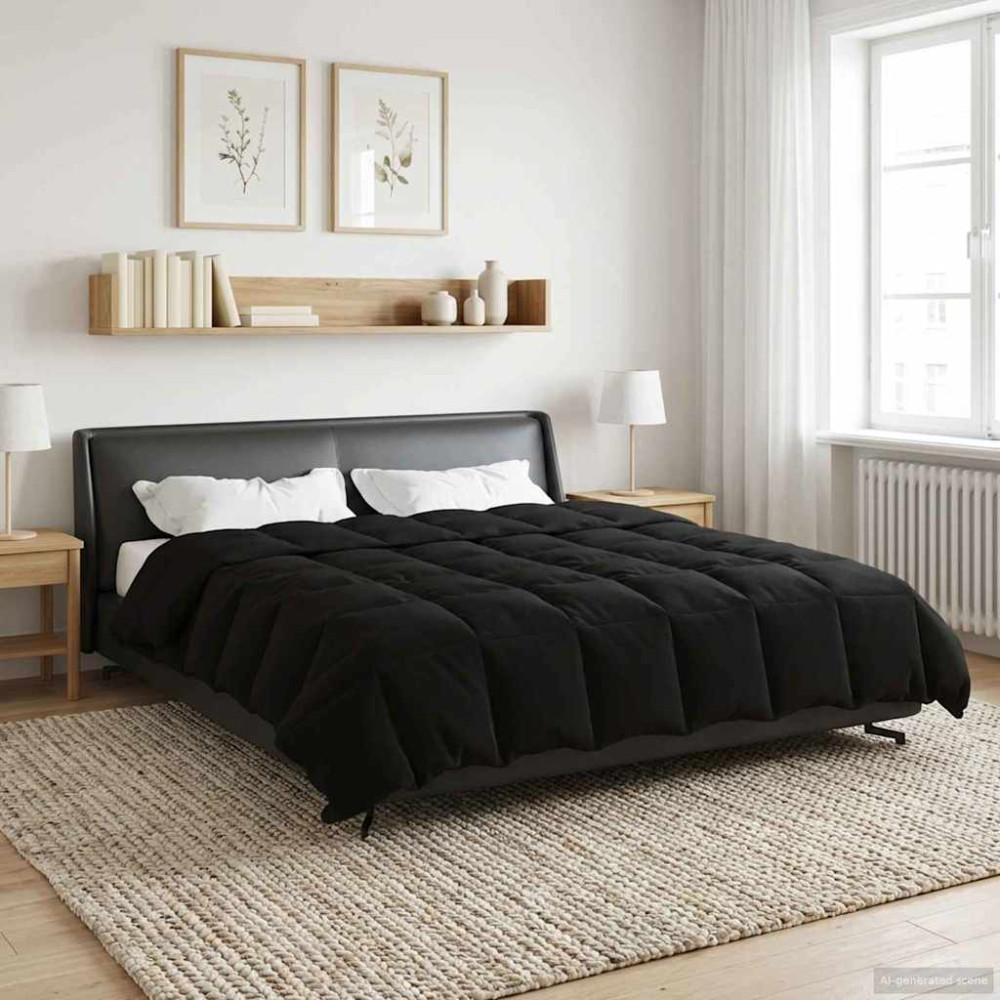 Produktbild för Vinter Täcke Quiltad Svart 200 x 220 cm Mikrofiber