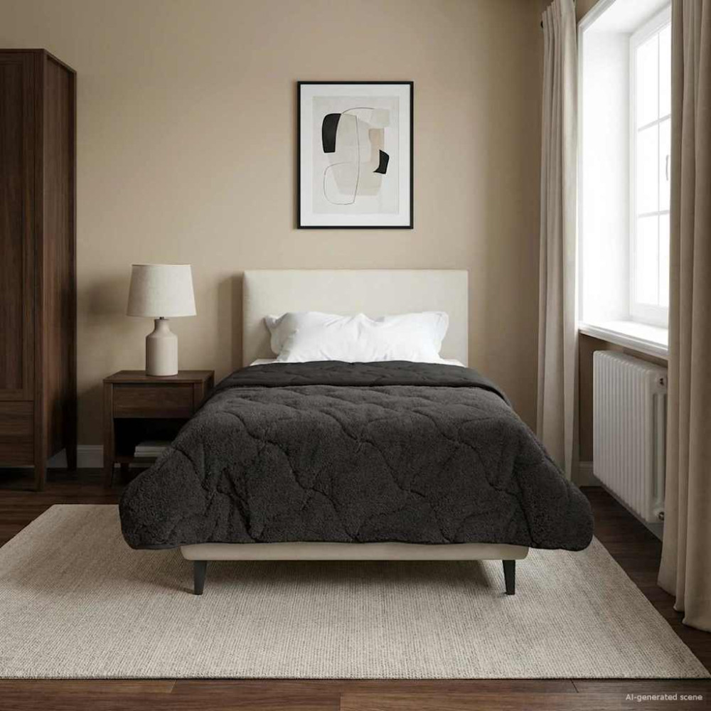 Produktbild för Sommar Duvet Antracit 135 x 200 cm Mikrofiber och Teddyfleece