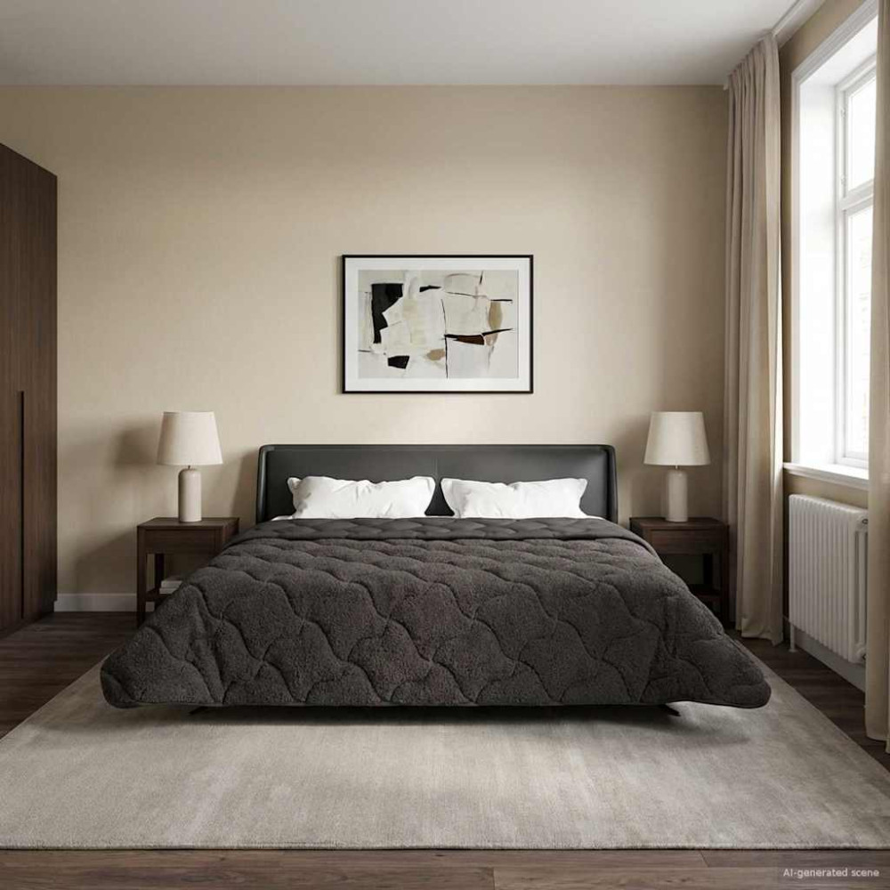 Produktbild för Sommar Duvet Antracit 200 x 200 cm Mikrofiber och Teddyfleece