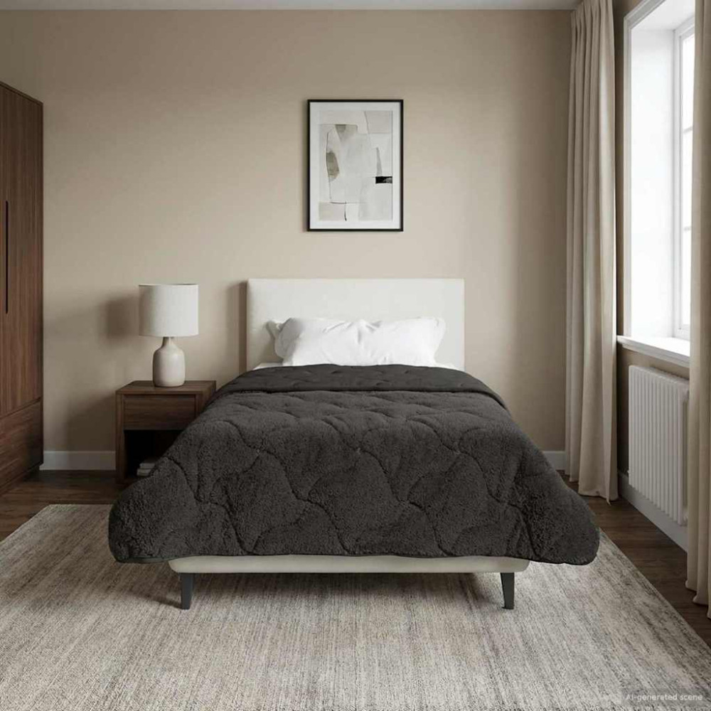 Produktbild för Sommar Duvet Antracit 155 x 220 cm Mikrofiber och Teddyfleece