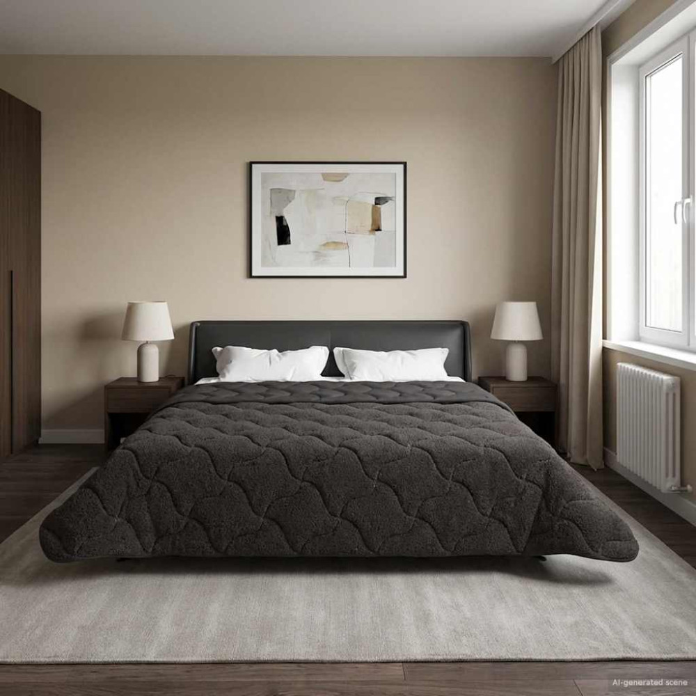 Produktbild för Sommar Duvet Antracit 200 x 220 cm Mikrofiber och Teddyfleece