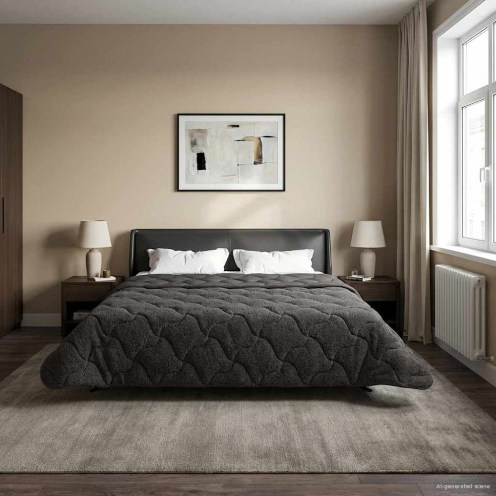 Produktbild för Sommar Duvet Antracit 220 x 240 cm Mikrofiber och Teddyfleece