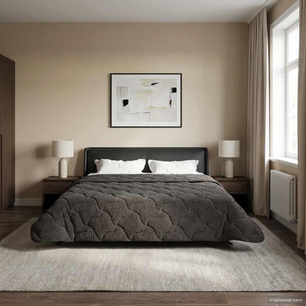 Produktbild för Sommar Duvet Antracit 220 x 260 cm Mikrofiber och Teddyfleece