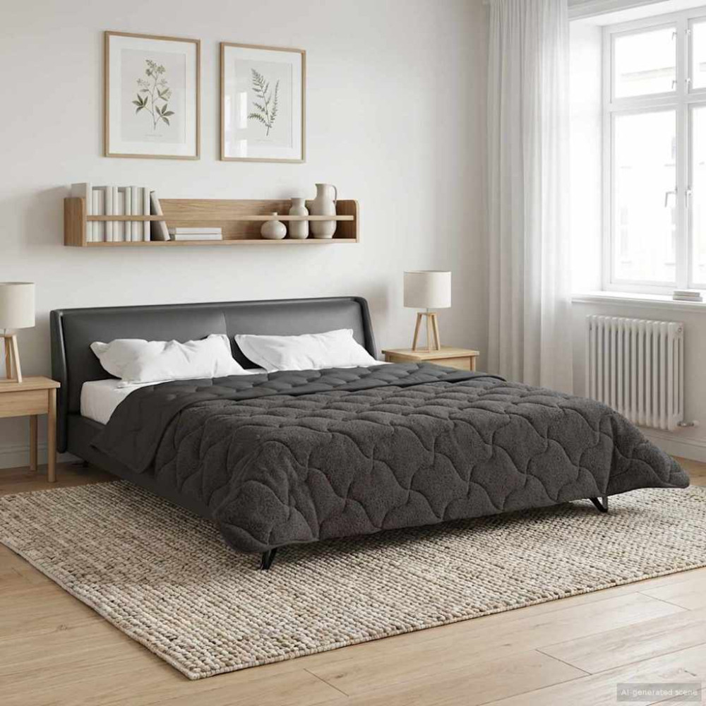 Produktbild för Sommar Duvet Antracit 240 x 260 cm Mikrofiber och Teddyfleece