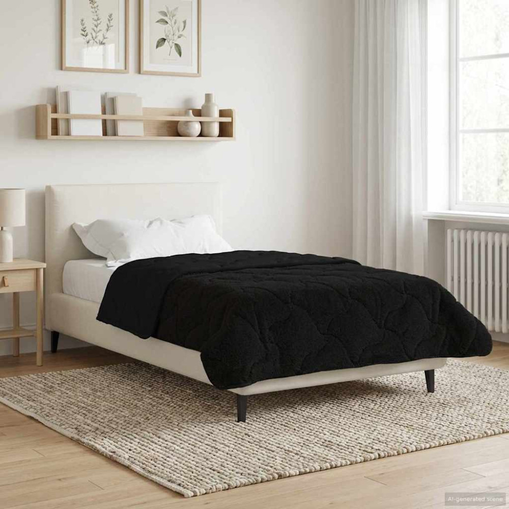 Produktbild för Sommar Duvet Svart 155 x 200 cm Mikrofiber och Teddyfleece