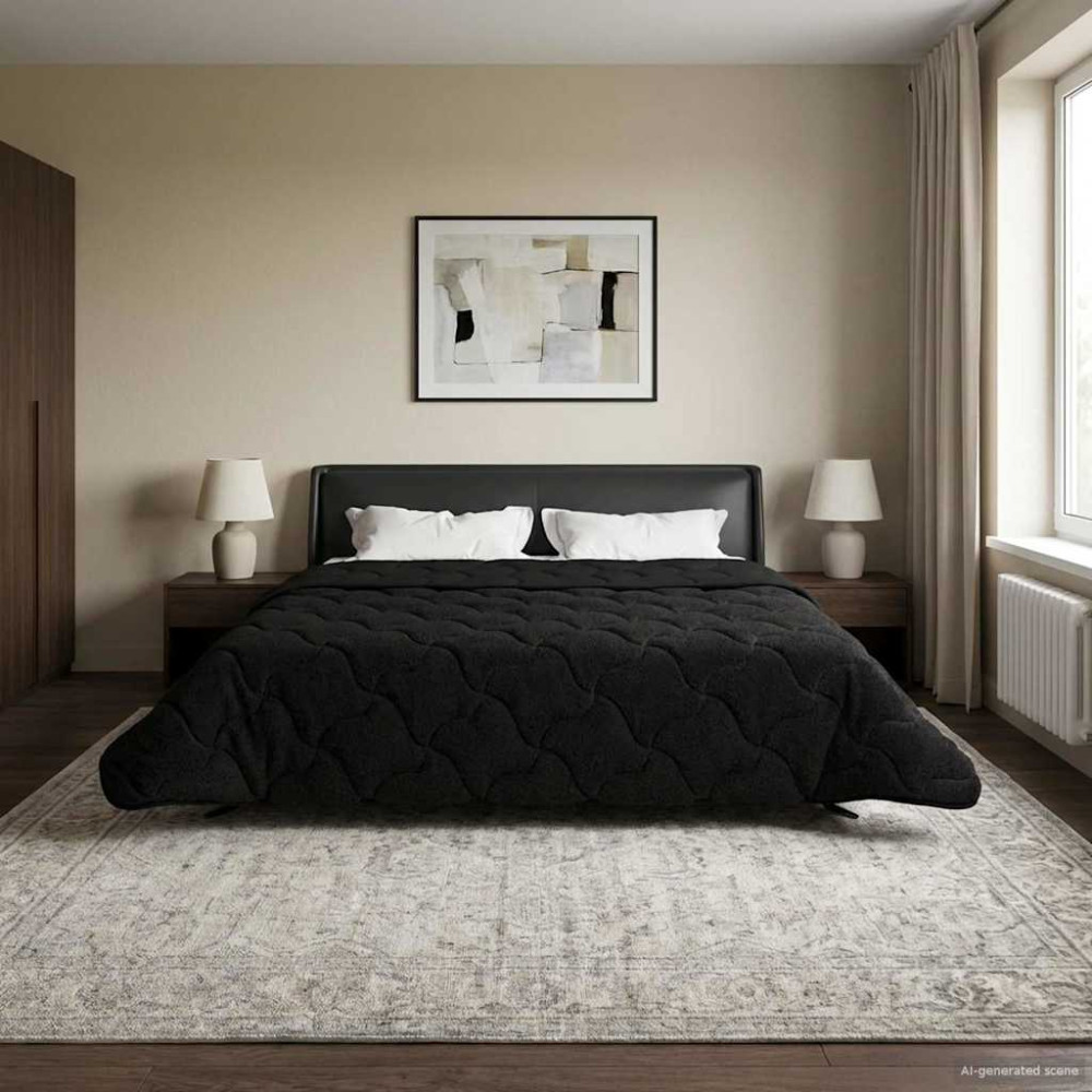 Produktbild för Sommar Duvet Svart 200 x 200 cm Mikrofiber och Teddyfleece