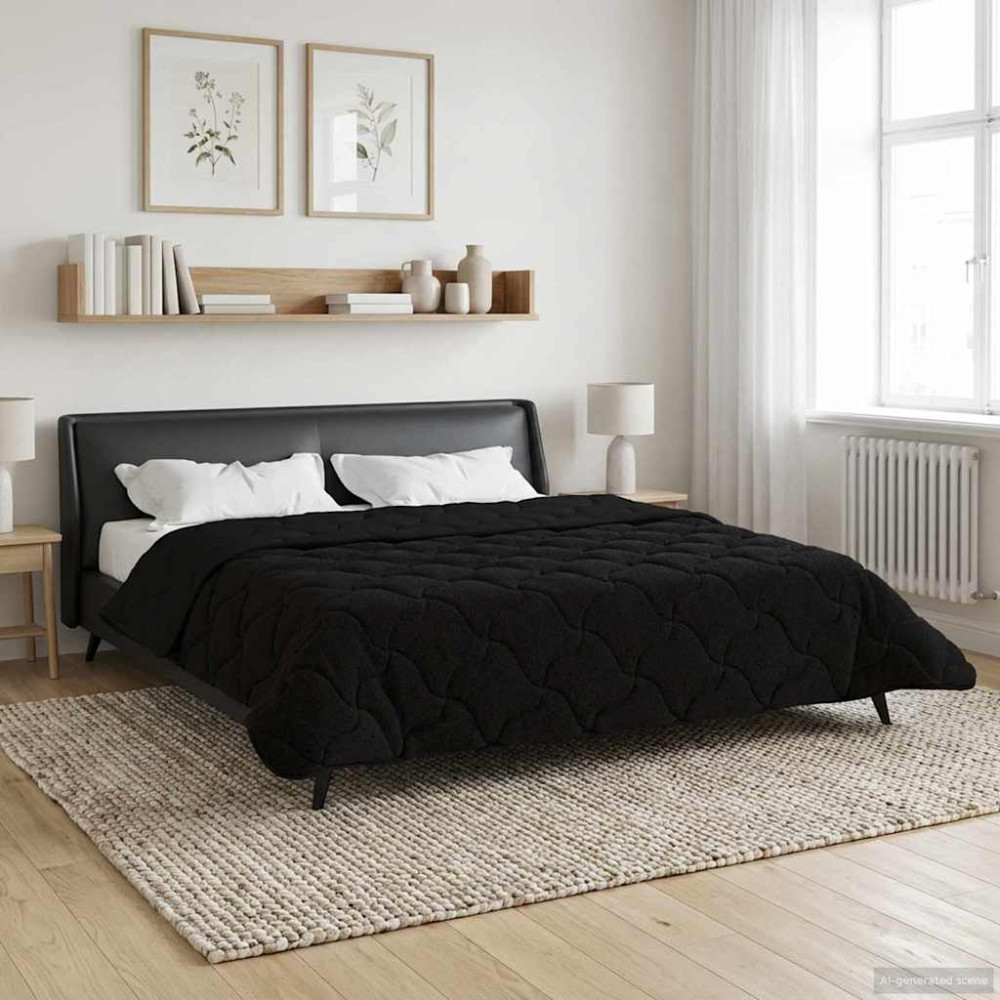 Produktbild för Sommar Duvet Svart 200 x 200 cm Mikrofiber och Teddyfleece