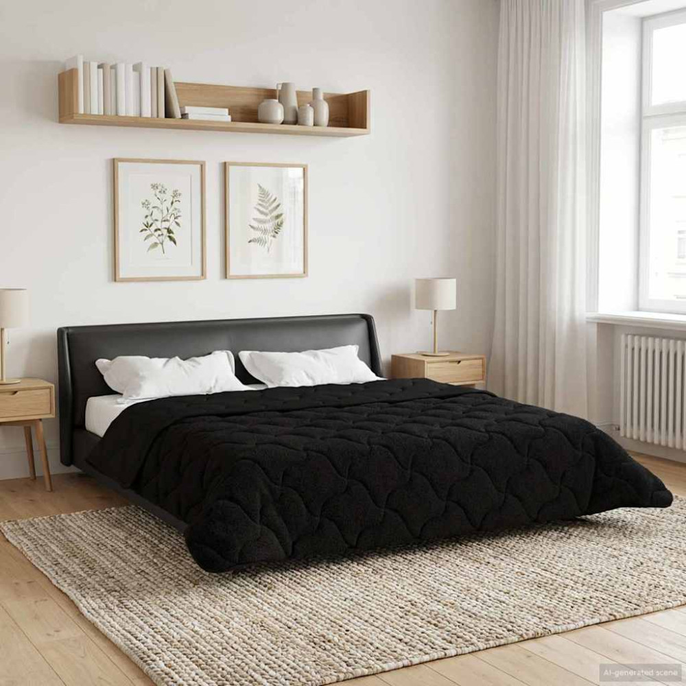 Produktbild för Sommar Duvet Svart 200 x 240 cm Mikrofiber och Teddyfleece