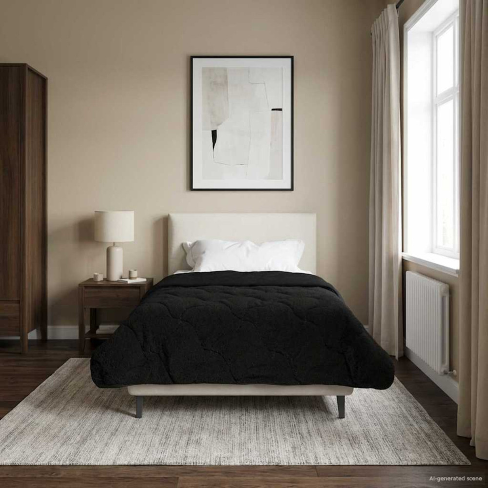 Produktbild för Sommar Duvet Svart 140 x 220 cm Mikrofiber och Teddyfleece
