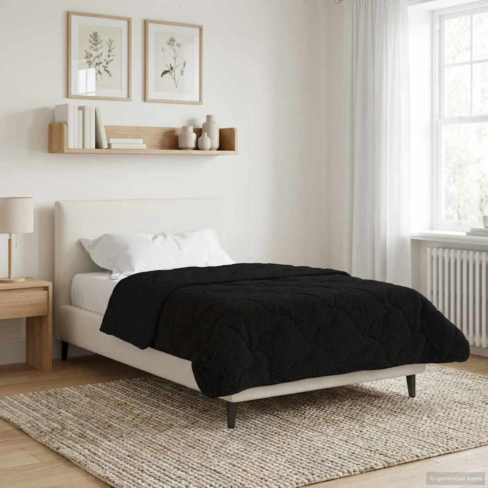 Produktbild för Sommar Duvet Svart 140 x 220 cm Mikrofiber och Teddyfleece