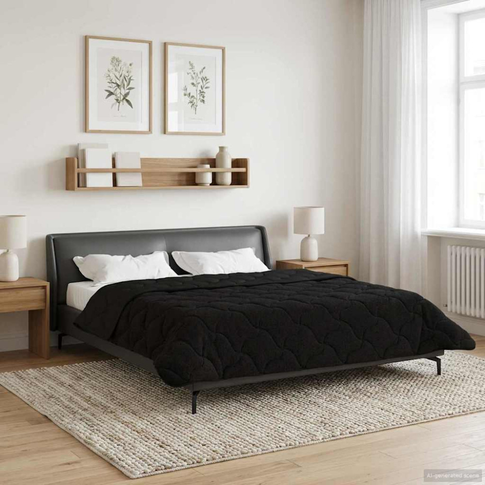 Produktbild för Sommar Duvet Svart 200 x 220 cm Mikrofiber och Teddyfleece
