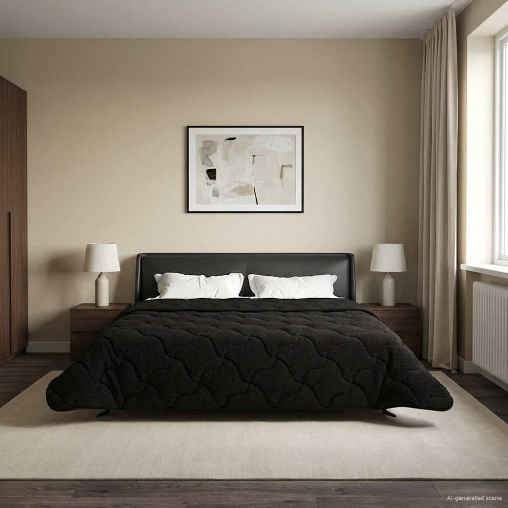 Produktbild för Sommar Duvet Svart 200 x 220 cm Mikrofiber och Teddyfleece