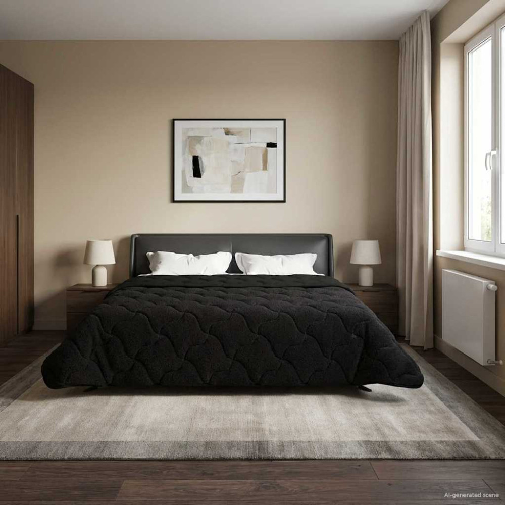 Produktbild för Sommar Duvet Svart 220 x 240 cm Mikrofiber och Teddyfleece