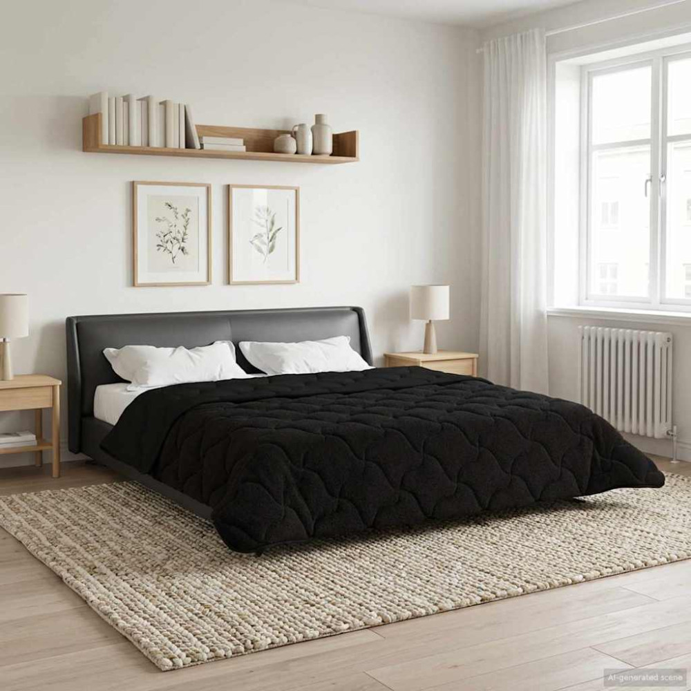 Produktbild för Sommar Duvet Svart 220 x 240 cm Mikrofiber och Teddyfleece