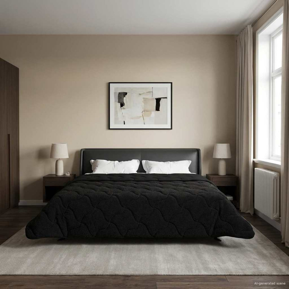 Produktbild för Sommar Duvet Svart 220 x 260 cm Mikrofiber och Teddyfleece